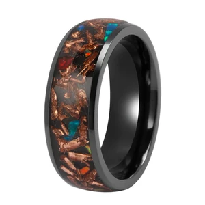 New Arrival Trendy TIZTI Ring 8mm Dome Sand Stone Crushed Opal and Copper Inlay Black Zirconium Tungsten Ring for Men