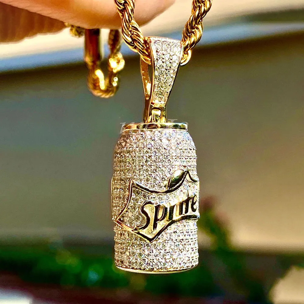 Men Rapper Jewelry Iced Out Brass Necklace Gold Plated Cubic Zircon Hip Hop Sprite Bottle Cup Pendant Necklace