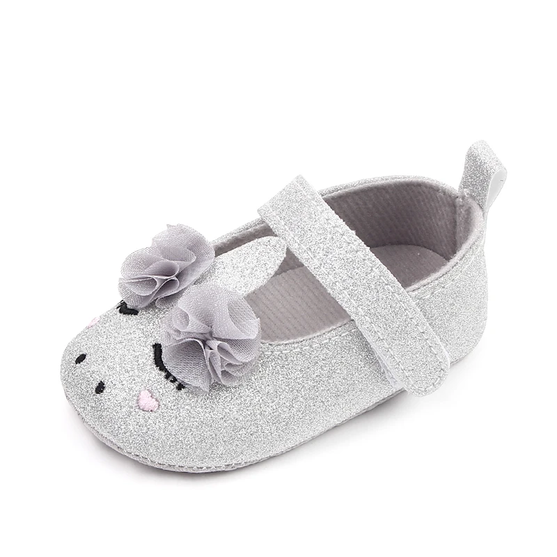 Glitter Cute unicorn Baby Girls Soft Sole Shallow Mouth Cartoon Flower Princess Toddler Shoes factory