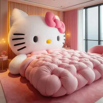 Modern Children'S Girl Pink Cartoon Net Red Teenager Bed 1.5M Bedroom Single Kids Bed Sets Hello Kitty Bedroom Furniture