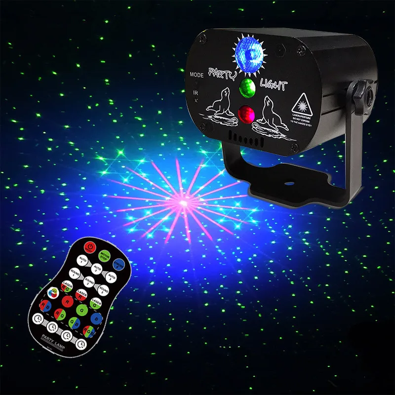 Cheap 120 Patterns Laser Stage Light RGB LED USB Projector Party KTV DJ  Disco Lamp Christmas New Year Party Lights (Voice control + Remote control)