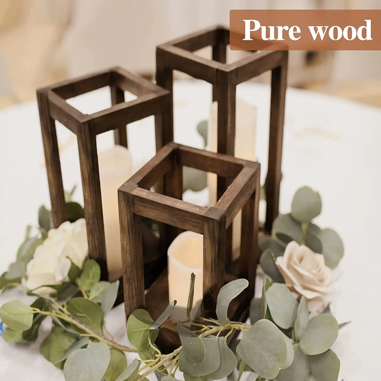 Wood Candle Lantern Centerpiece Rustic Wedding Table Decoration Farmhouse Decor Wooden Candle 0648