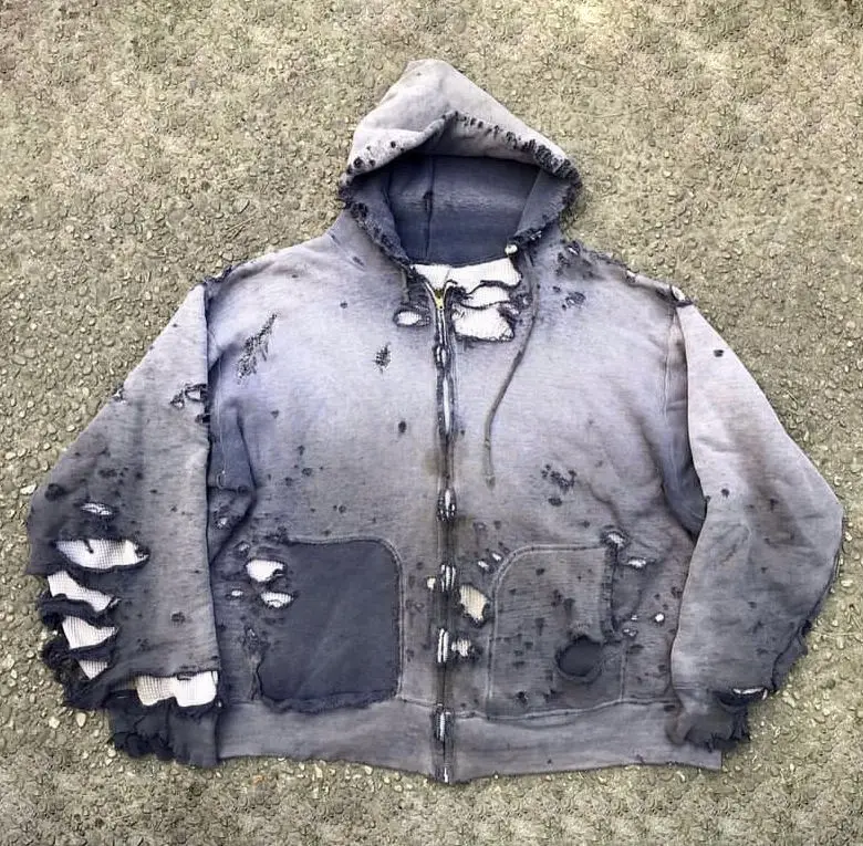 Custom Logo Heavy Weight Fabric Cut and Sew Embroidery Patch Oversized Distressed Unisex Acid Wash Sun Faded Waffle Hoodie Men gallery 7