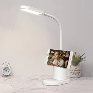 Eye Protection Rechargeable LED Desk Lamp with Pen and Mobile Holder, Desktop Nigh Light Table Lamp with Pen& Mobile Holder