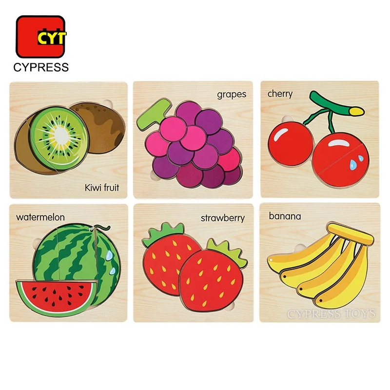 Дешевые деревянные пазлы для детей Деревянные игрушки из фруктов Детские развивающие игрушки