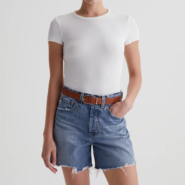 Soft Breathable Rib-Knit Slim-Fit Tee  Cotton Lyocell Blend Crew Neck Women's Top