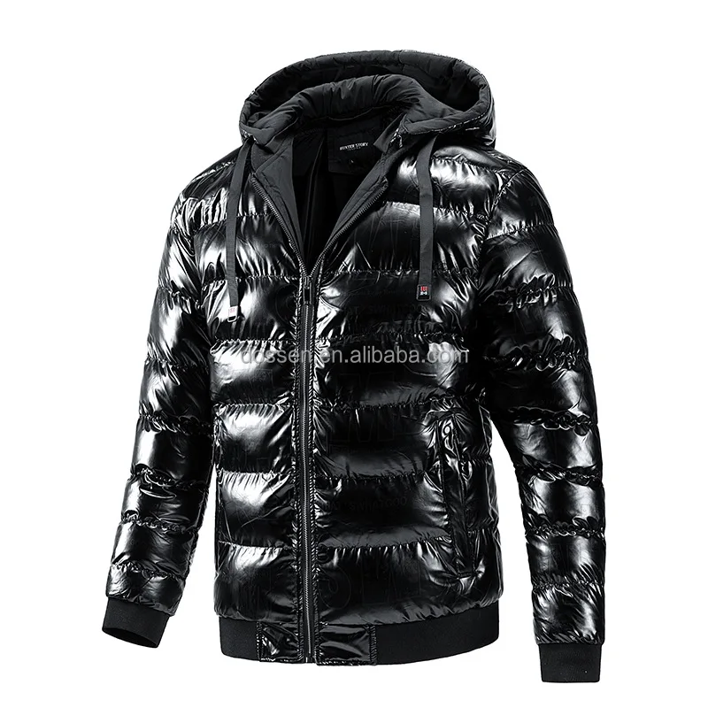 Men's Down Jackets & Coats Puffer Solid Coat Shiny Reflective Cotton Padded  Hooded Trendy Plus Size Bubble Jacket For Men