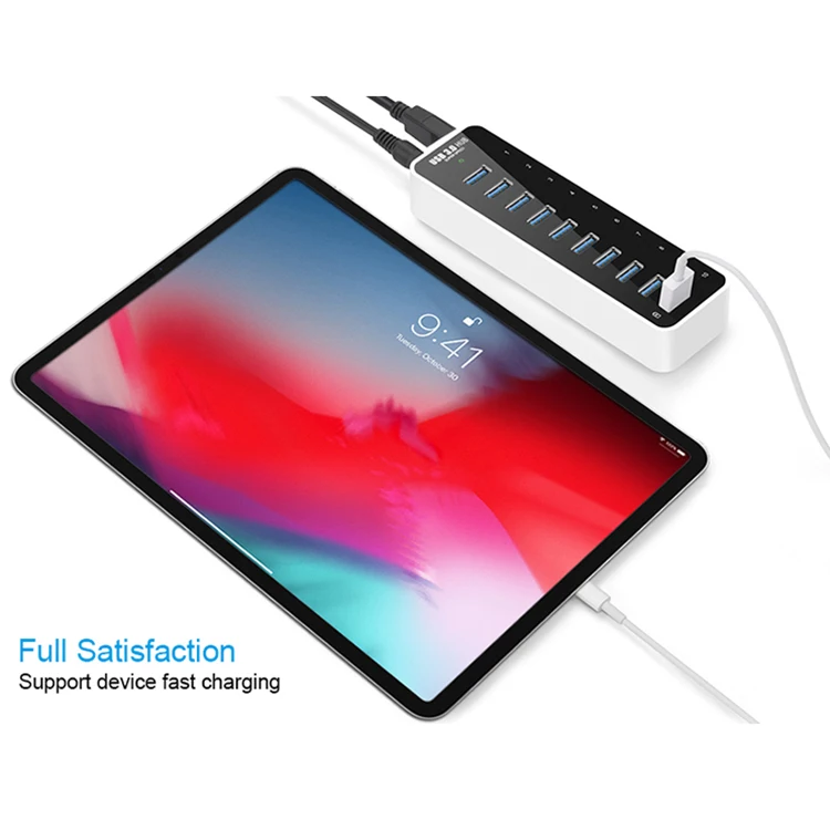 
 Pulwtop Новинка 10 портов usb 3,0 концентратор портативный мульти-порт usb 3,0 Настольный концентратор питание для mac  