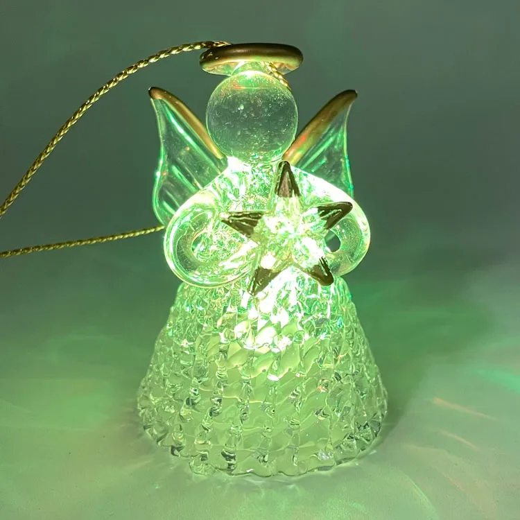 Hand made custom  Christmas colorful LED glass angel decoration hanging pendants manufacture