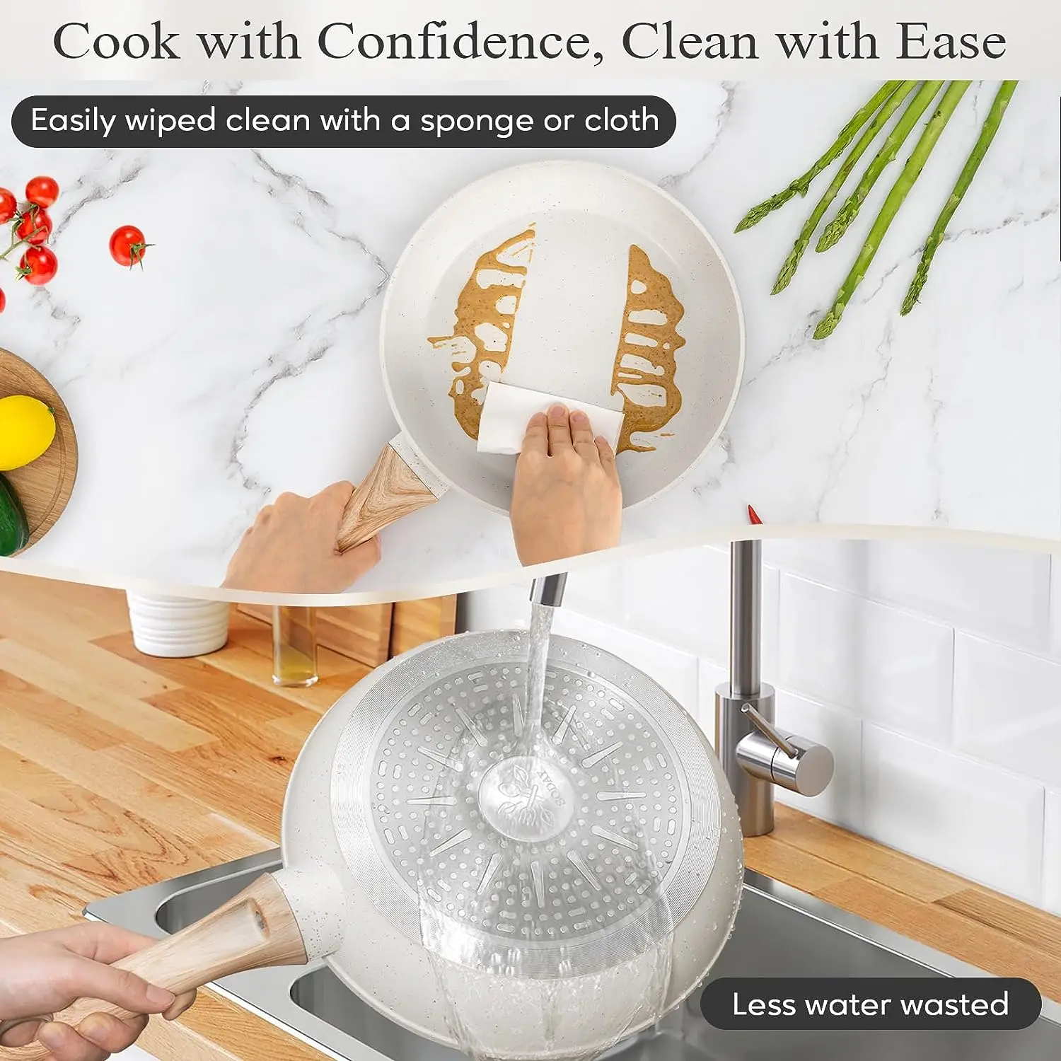 Best Selling Cookware Set Kitchenware  Set   Aluminium Marble Non Stick Cookware Set Wood Grain Soft Touch Handle