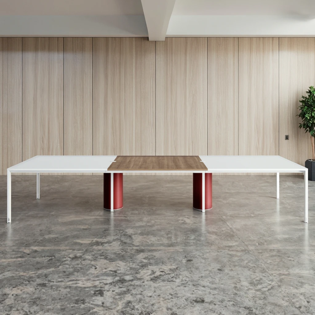 Large Modern Conference Table with Dual Power Sockets Midline Cable Tray Adjustable Feet for Office Meeting Use 5