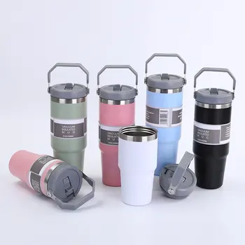 Hot Selling 304 Stainless Steel Leak Proof Vacuum Insulated Outdoor Coffee Mugs Tea Travel Tumbler With Straw and Handle