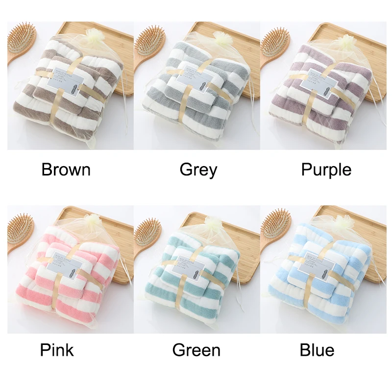 Hot Sale Broad Stripe Thick Soft Coral Velvet Hand Face Towel Set 35