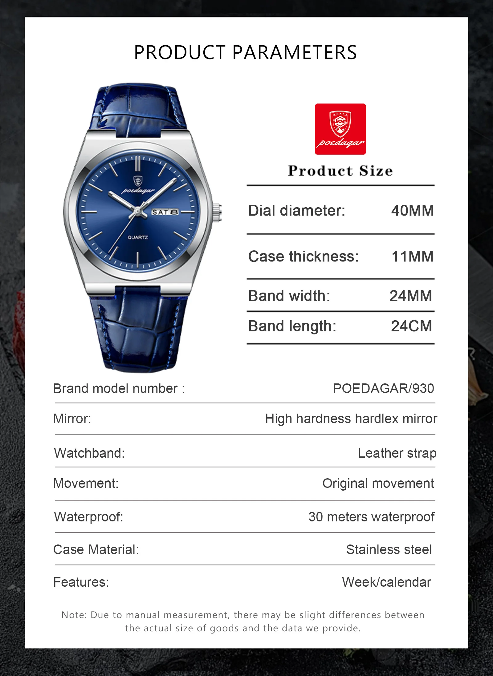 Poedagar 930 Luxus Freizeittür Leder Herrenuhren wasserdicht
