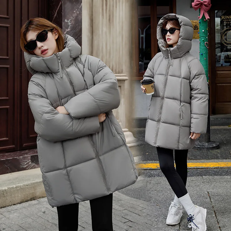 Women's Hooded Stand Collar Windproof Loose Puffer Coat Winter Warm Thick Minimalist Casual Urban Daily Wear Trendy Style