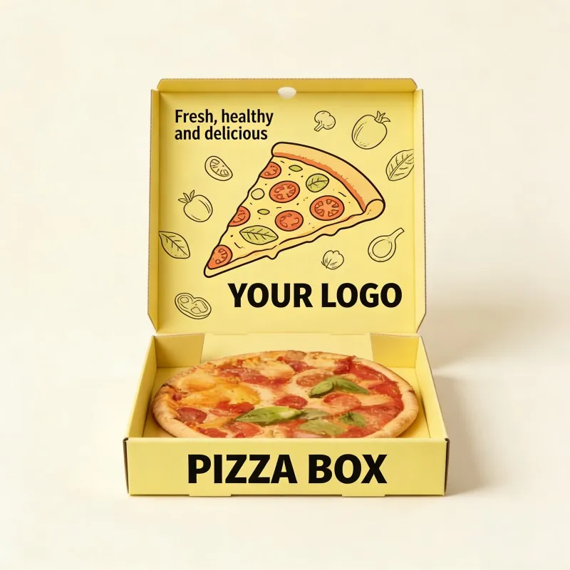 Populêre verkoop 10 12 14 16 duim Voedselgraad Aangepaste logo Soja-ink Gedruk Goedkoop Kraftpapier Verpakking Omgewingsvriendelik Golfpapier Pizza-boks