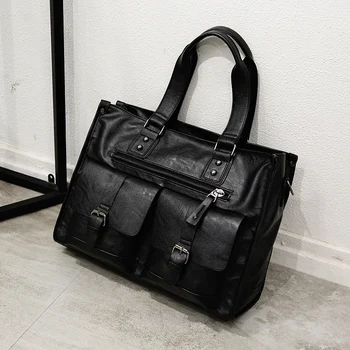 Luxury Men's Brown PU Leather Laptop Briefcase Wholesale Price Handbag with Nylon Cotton Lining Manufacturer Bag