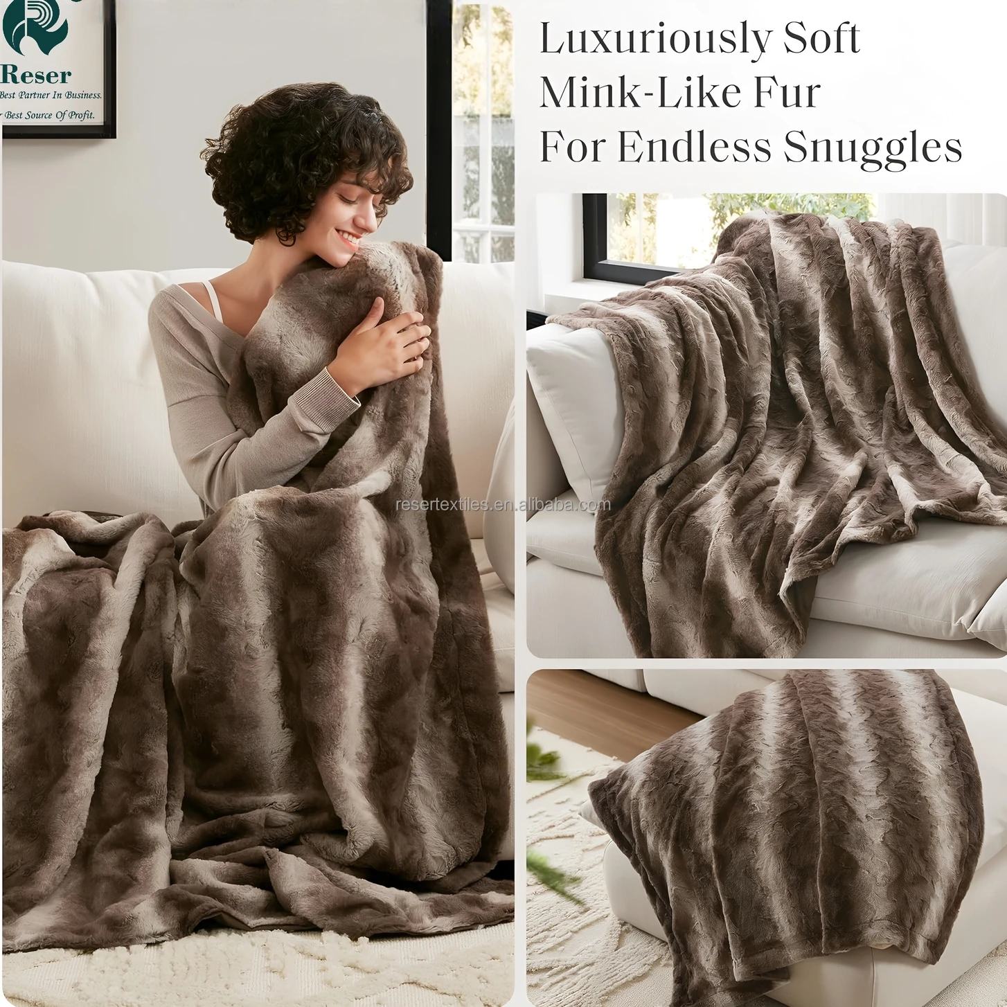Soft Plush Luxury Oversized Printed Knitted Faux Fur Throw Animal Skin Design Mink Reversible Eco-Friendly Winter All Blanket