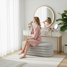 New Design Factory Wholesale Modern Design Long Size Large Flowing Appearance Fabric Foot Rest Stool Seat Storage Ottoman Bench