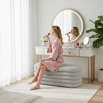 New Design Factory Wholesale Modern Design Long Size Large Flowing Appearance Fabric Foot Rest Stool Seat Storage Ottoman Bench