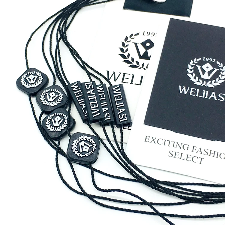 Custom Embossed Brand Name Logo Hang Tag Lock Seal Fastener with Nylon String
