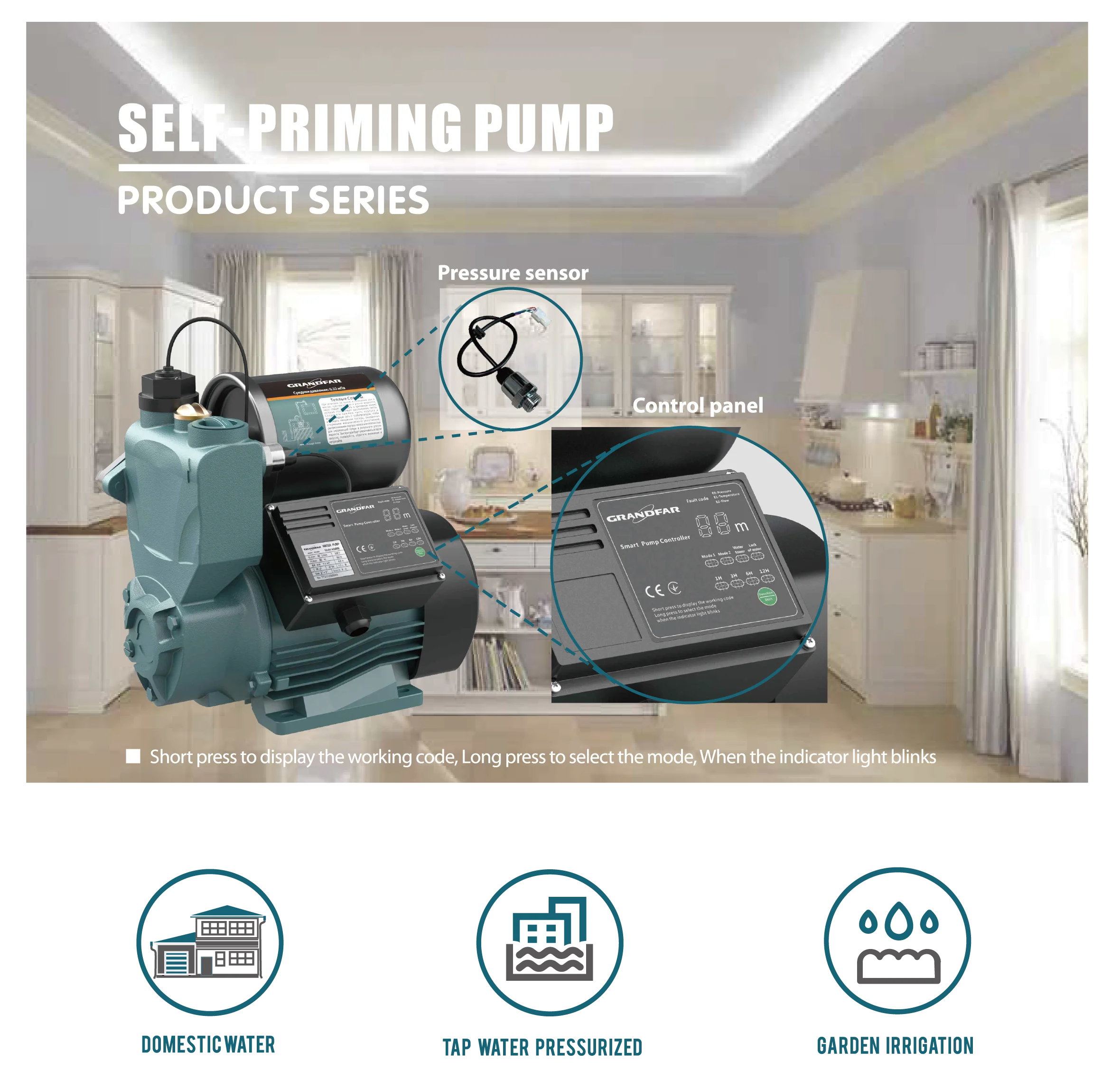 product grandfar 06kw electric self priming water pump intelligent domestic use pump for clean water oem product-4