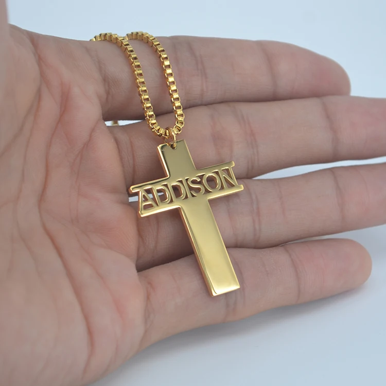 パーソナライズされたカスタムステンレス鋼18kゴールドメッキクロスネックレス Buy プレートカスタムゴールドメッキステンレス鋼子供 ジュエリー筆記体ベンダーダイヤモンドユニークなペンダントイニシャルネックレスネームジュエリーネームネックレスパーソナライズされ