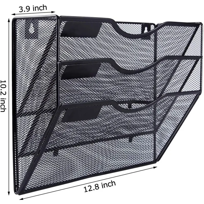 Huron Wall Mail Sorter - Black Metal Mesh File Organizer For Mail, Documents, Clipboards