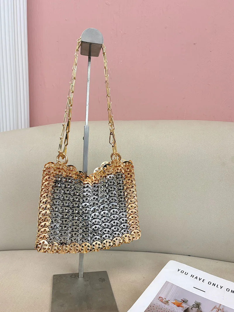 Golden Silver Fashion Shinny Iron Woven Clutch Bling Square