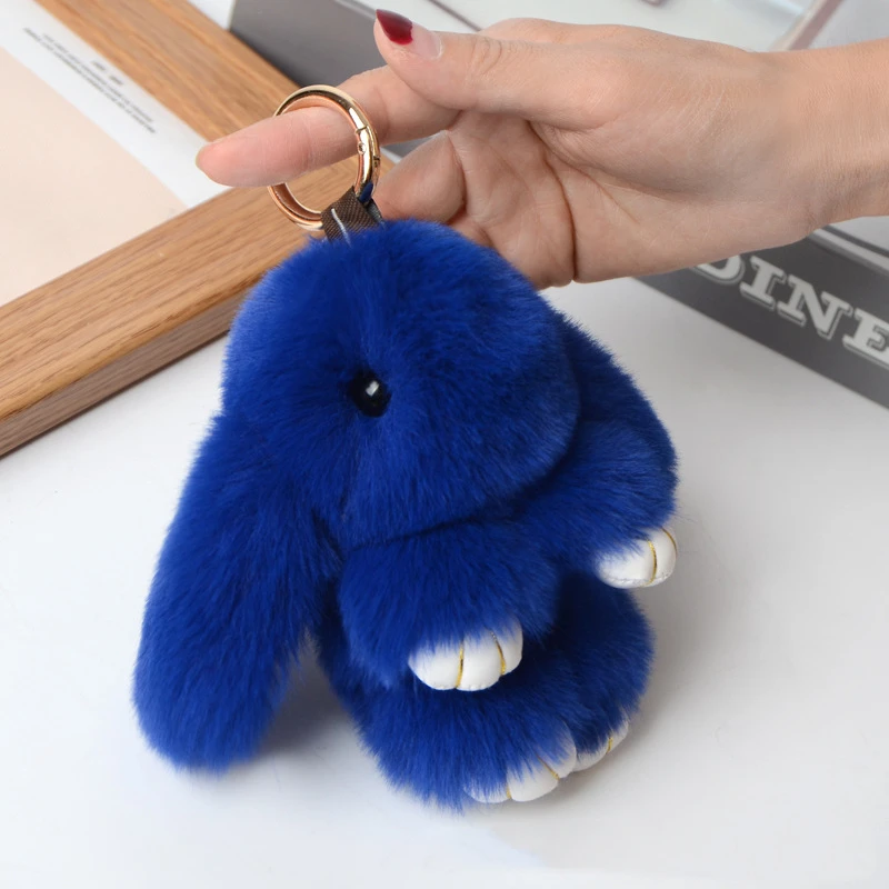 18cm Bunny Doll Keychain Soft Cute Faux Fur Pom Pom Fluffy Plush