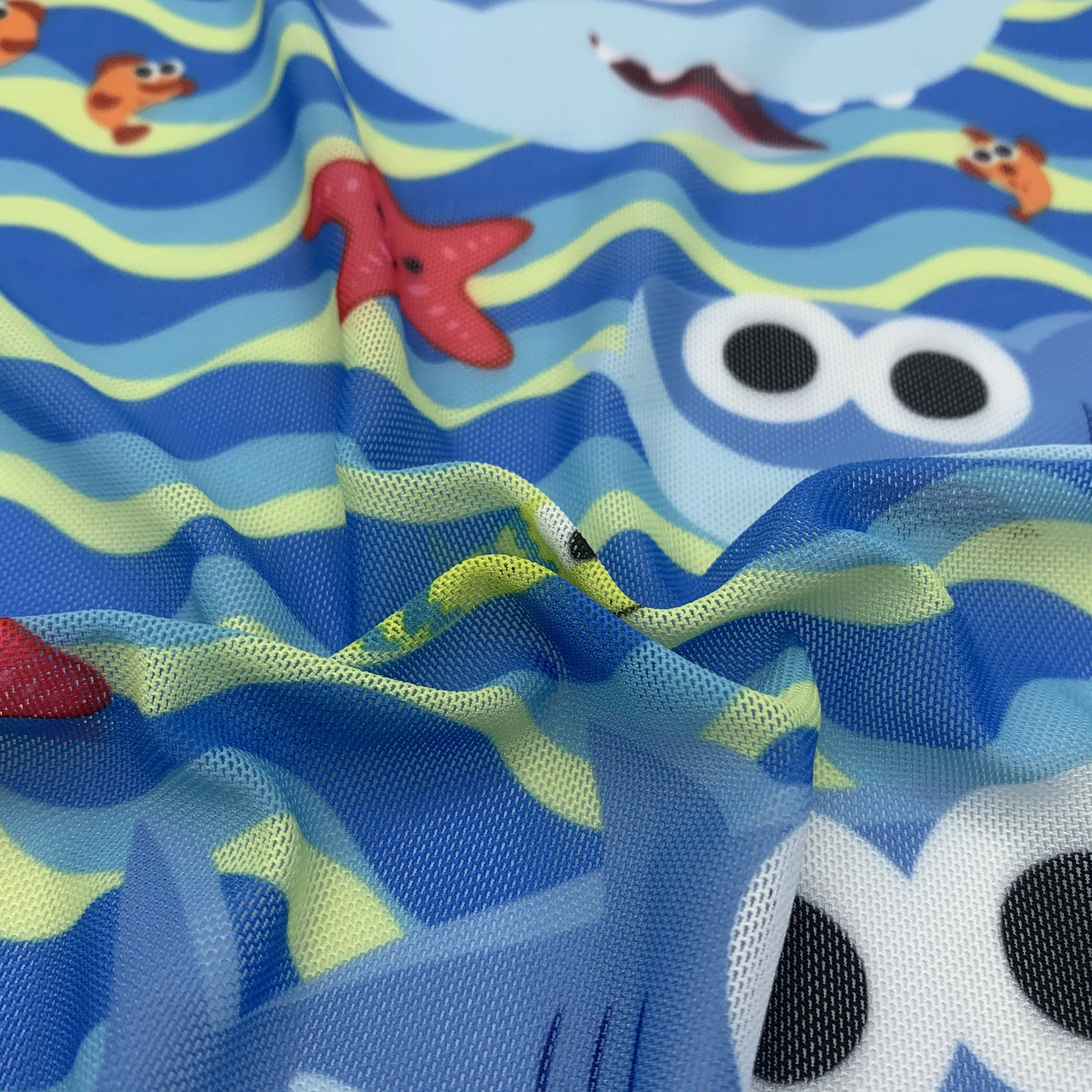 Цифровая печать мультяшный узор полиэстер сетка глаз спандекс эластичная Тюль сетчатая