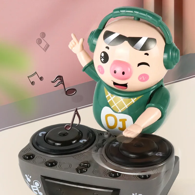 Fashion Dynamic Music Light DJing Swing Dancing Little Cute Kids Dj Pig Electric Toy