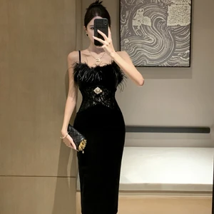Modern Elegant Empire Evening Dress for Women New Fashionable Sexy Tight Fit Solid Bodycon Luxurious Summer Night Club Dress
