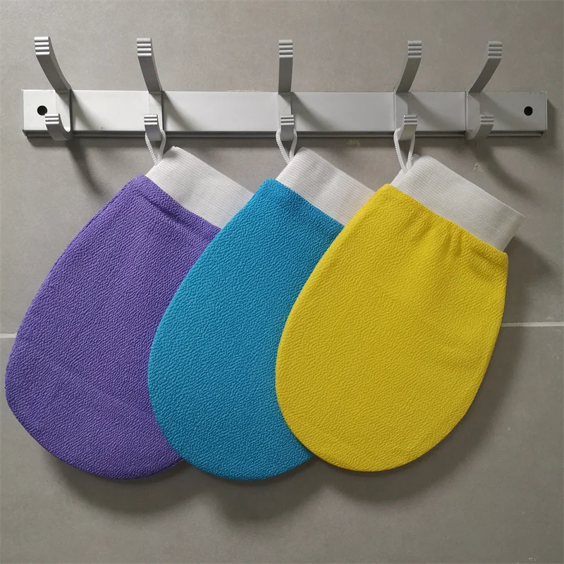 Custom Viscose Fiber Exfoliating Gloves Shower Scrub Mitts Pink Tan