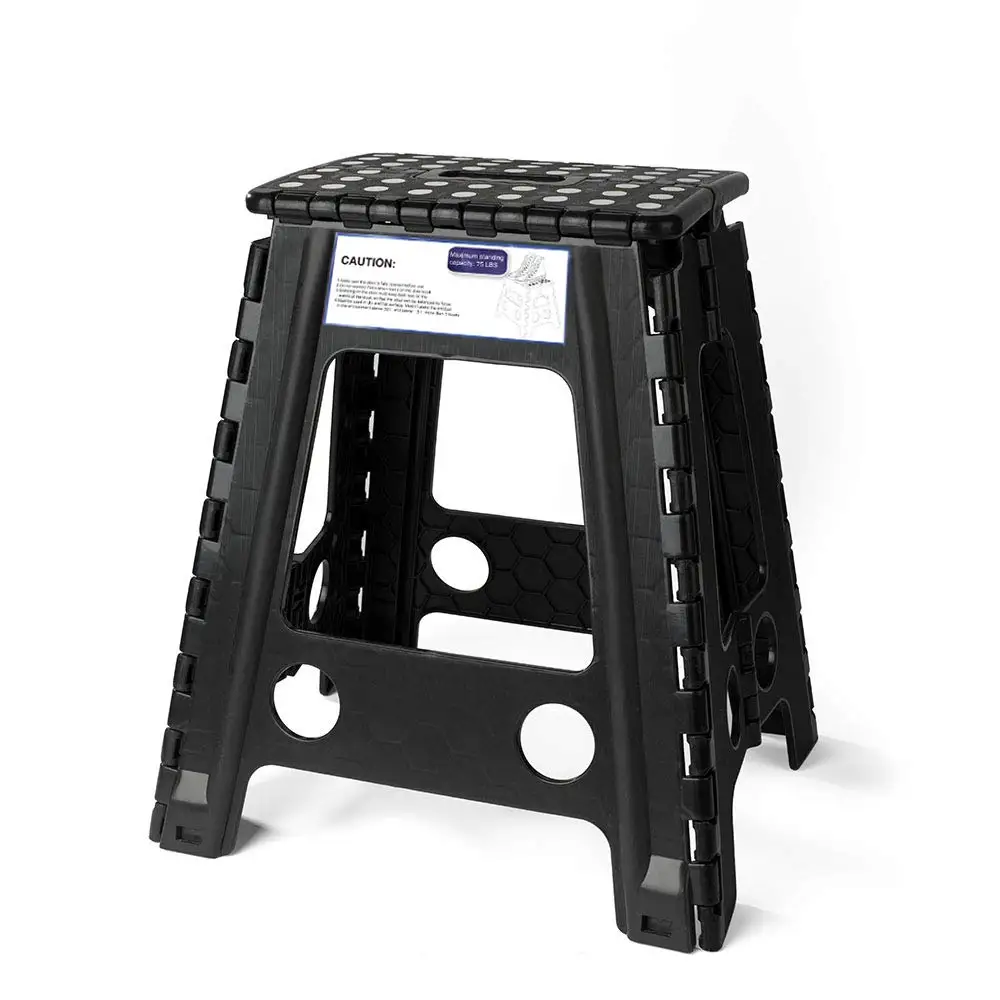 Tabouret Pliant Noir - Escabeau Portable 38x21,5cm Pour Cuisine, Salle De Bain, Support 300 Lb