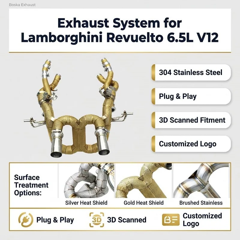 Header Downpipe Exhaust System For Lamborghini Revuelto 6.5L V12 2023-2025 SS304 Muffler