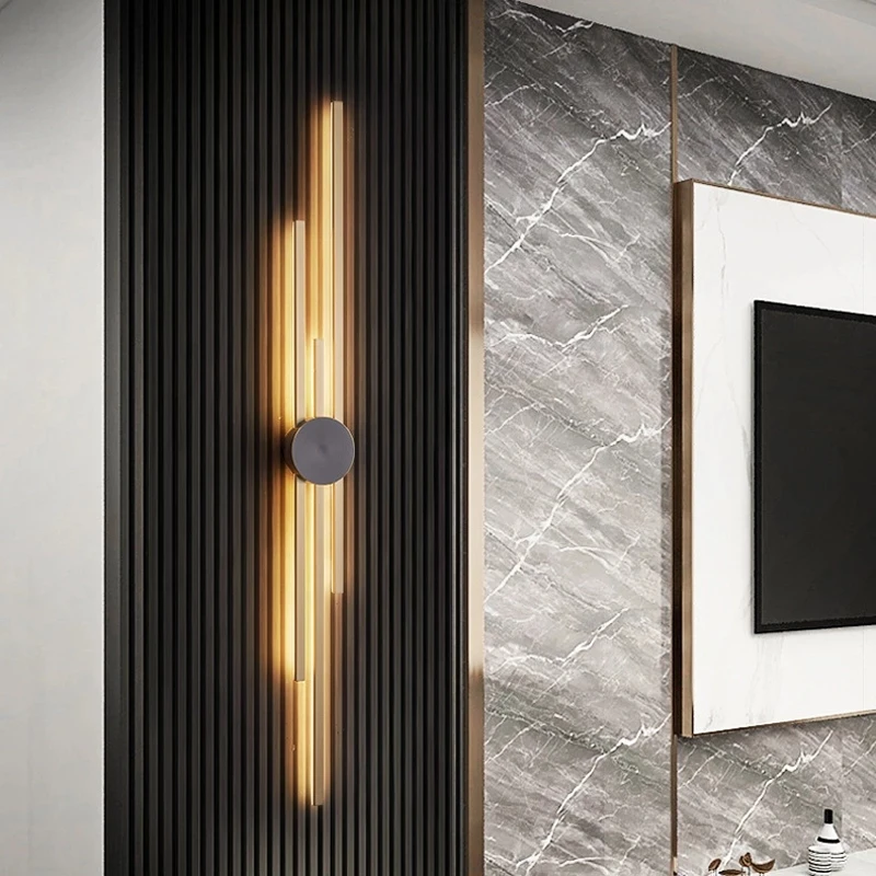 Surface Mount Minimalist LED Long Wall Light Nordic Indoor Copper Wall Lamps for Living Room Aisle Decoration Lighting