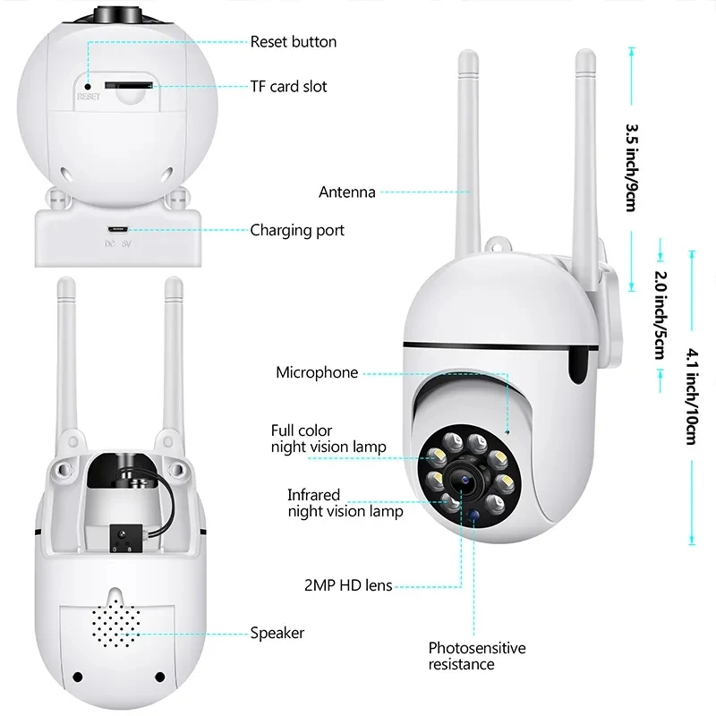 2Mp 1080P Wifi Outdoor IP Camera with 360 Degree Rotation Home Security CCTV Network A7 Memory Card Data Storage Options