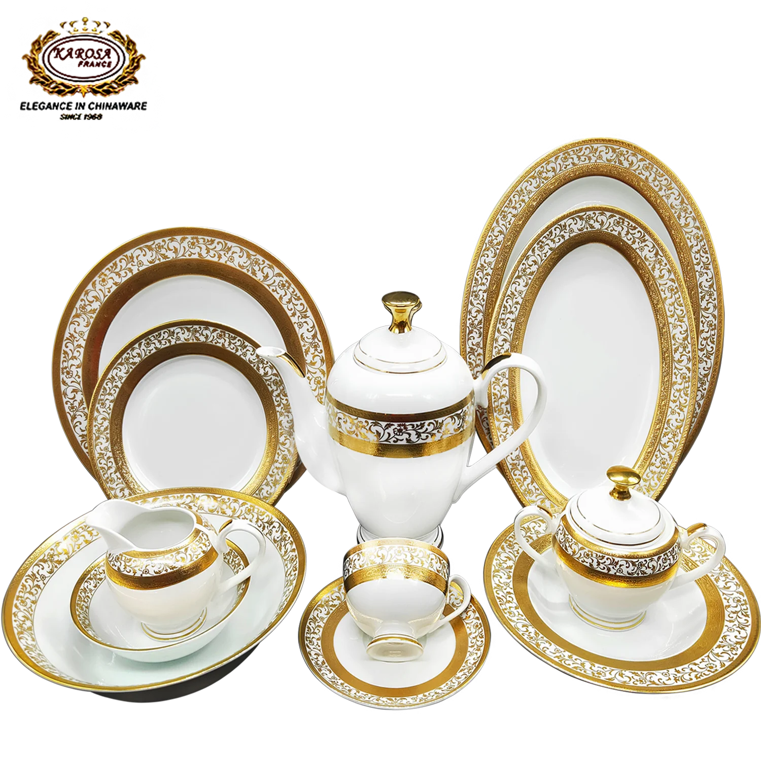 Embossed Gold Dinner Set of Both Porcelain and Bone China in Luxury Style