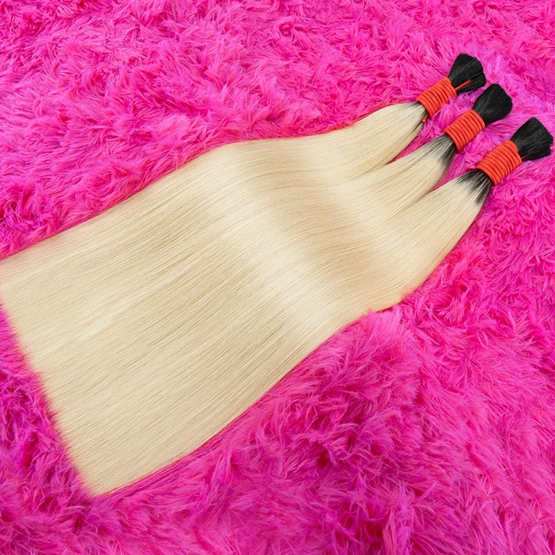 100% Real Virgin Straight Human Hair Bulk Extension Bundles 613 Honey Blonde Weaving For Braiding_voghion.com