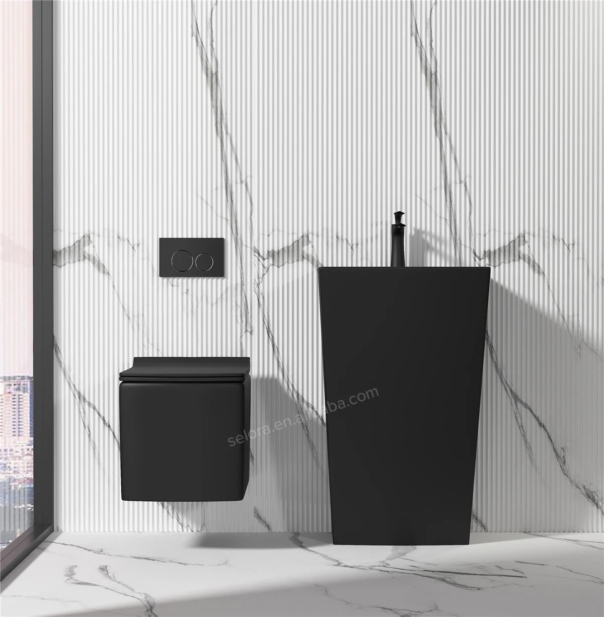 Matte Black Modern Hotel Bathroom Sanitary Ware Suite Wc Hand Wash ...