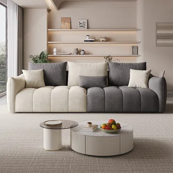 Nordic Modern Minimalist Cream Style Silent Wind Sofa for Living Room Latex Fabric FourPerson Straight Row Sofa Set