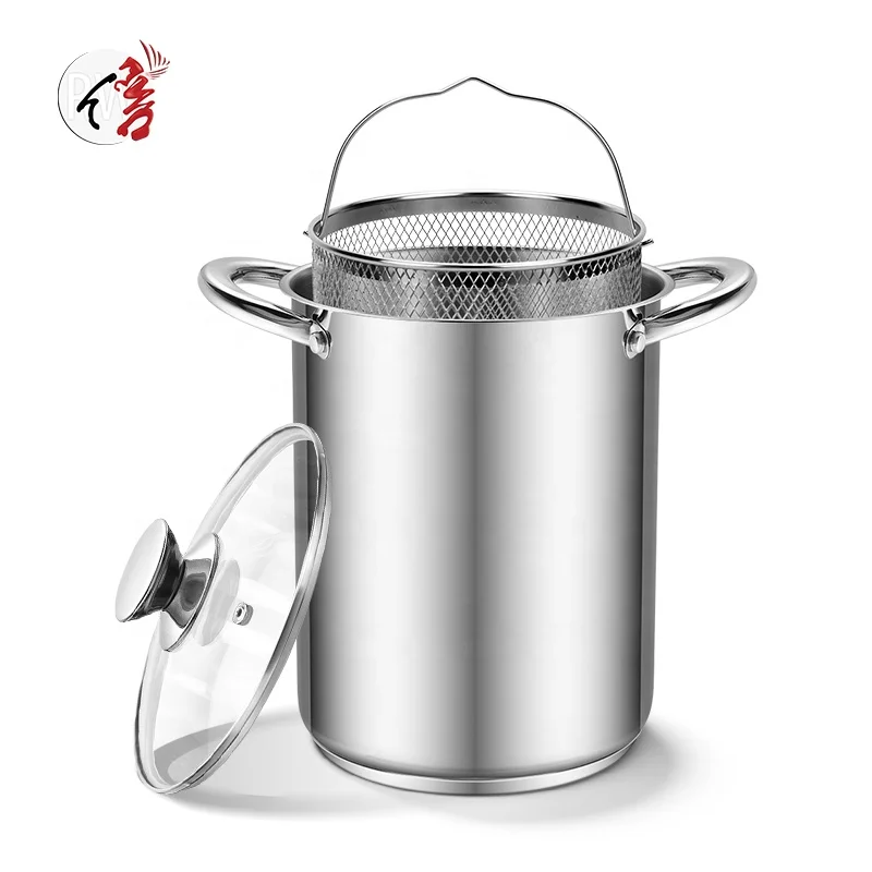 Factory new design multipurpose cookware stainless steel induction cookware fry basket asparagus oil filter fryer cooking pot