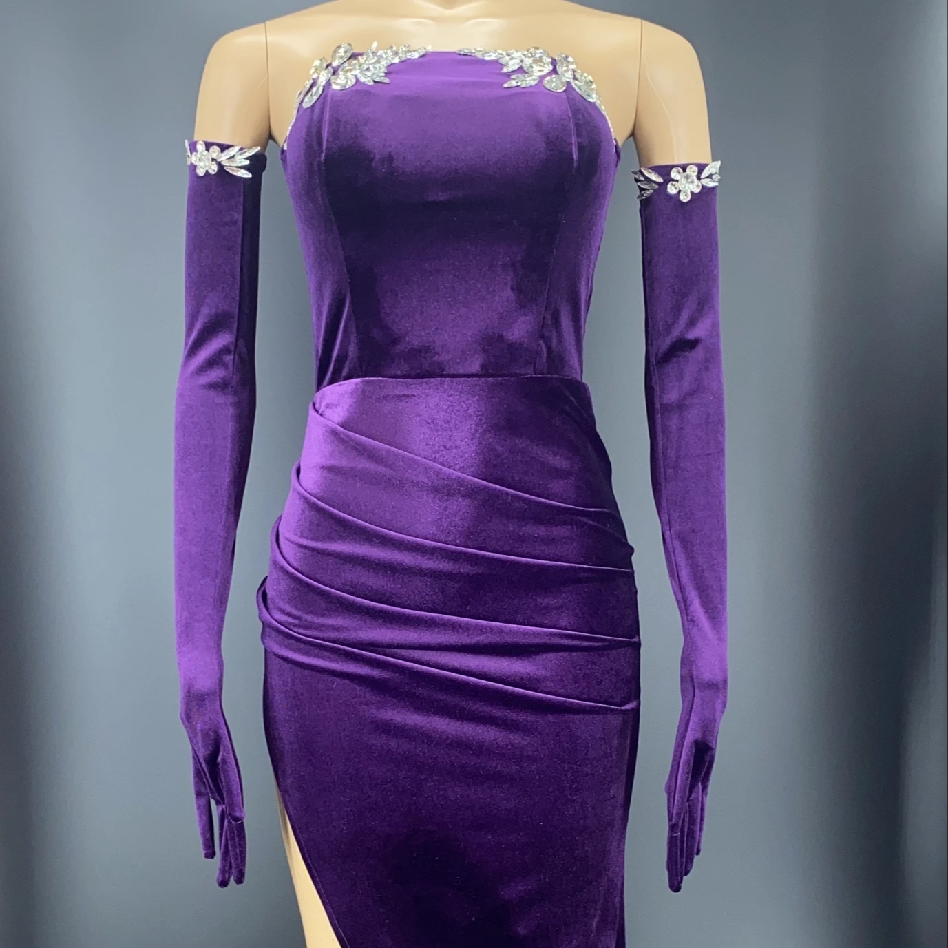 strapless open back dress Dark Purple Prom Ball gown,off The Shoulder Prom Gowns,Princess Prom Gowns,PD00301, US14W / Dark Navy main image 1