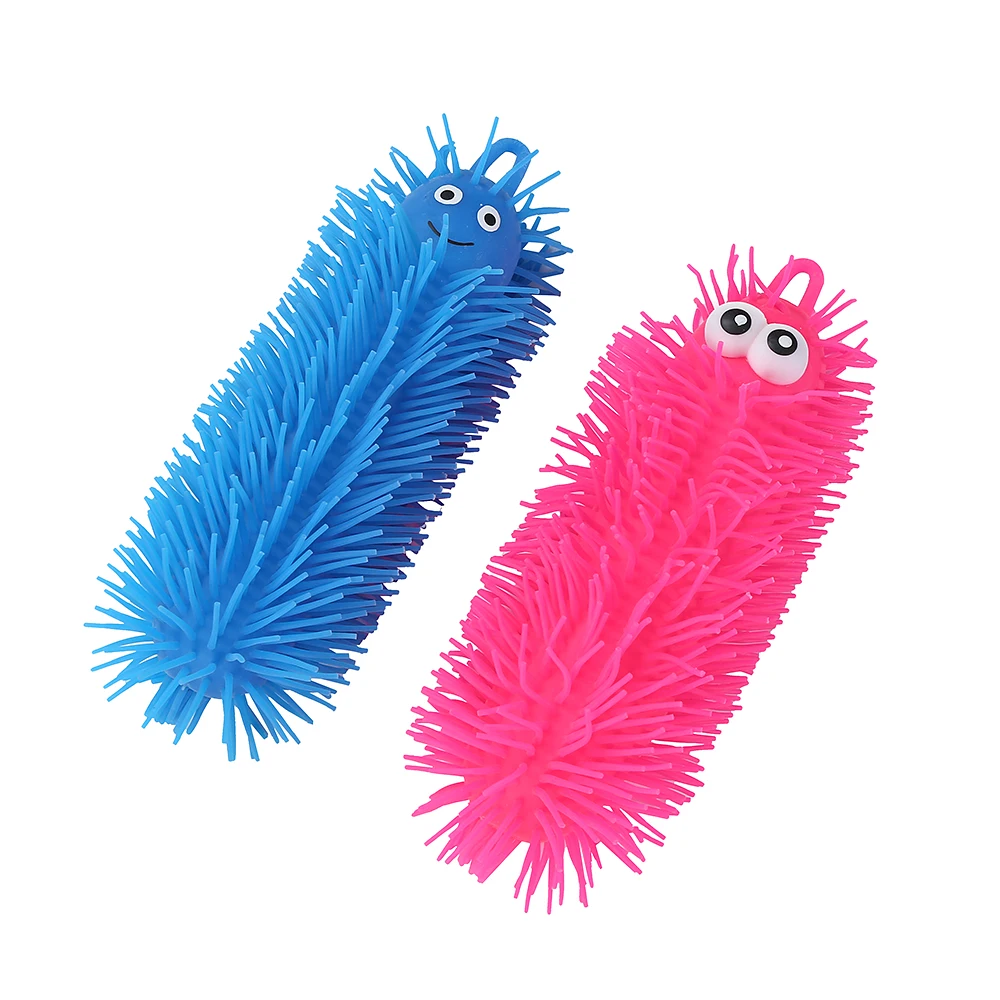 Yoyo Colorful Tpr Worm Puffer Ball Cheapest Cater Pillar Fluffy Puffer Ball With Light