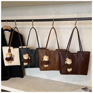 2026 Women Woven PU Tote Bag Large Commuting Capacity Vintage Shoulder Crossbody Bohe Retro Casual Multifunctional Purse