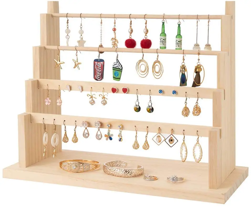 Large Rotating Natural Wood Earring Display Stand  Countertop Jewelry  Hanger  Zen Merchandiser