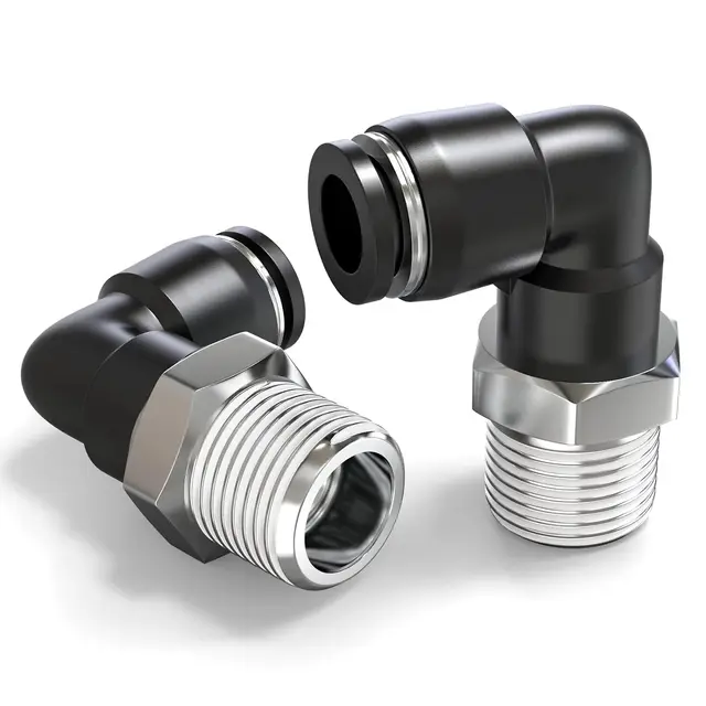 90 Degrees Push to Connect Fittings PL Pneumatic Fitting Male Elbow Push to Connect Air Fitting Union Black.