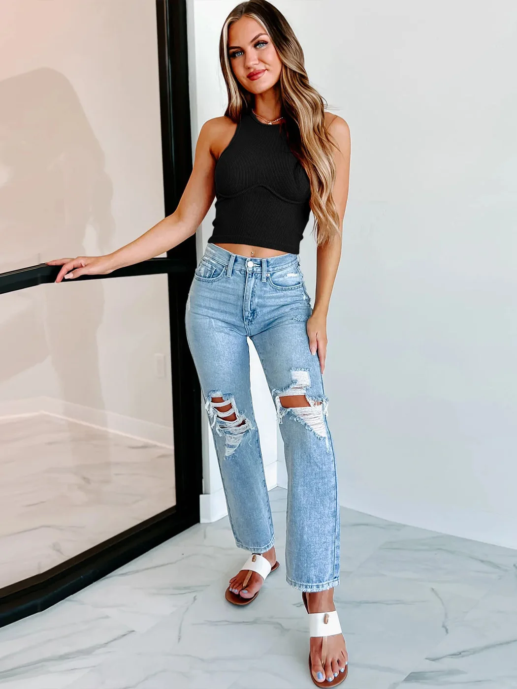 GMD 2023 fashion summer women's clothing rib knitted sexy hot girl vest navel cropped short T-shirt