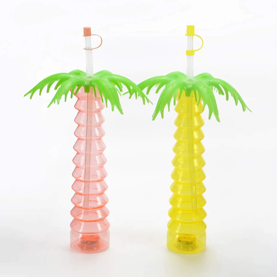 Factory Price Coconut Palm Tree Led Bottle Lights 700 ml Plastic Yard of Beer Glass